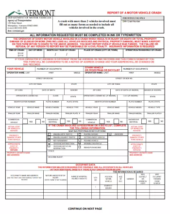 Fillable Form Vermont Crash Report (VA-004) | PDFRun