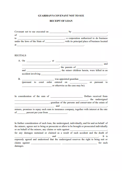Fillable Form Covenant Not to Sue Template PDFRun